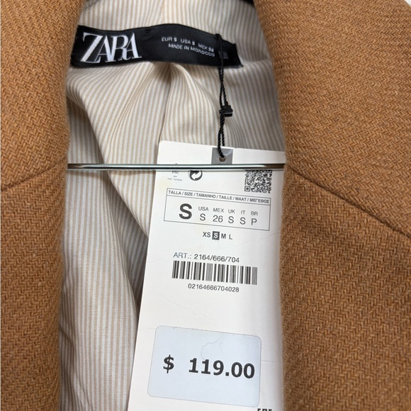 Zara Women Tan Wool Blend Double Breasted Blazer 2164/666 Size Small with tags - Picture 4 of 5